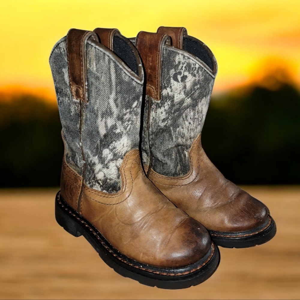 Ariat Kids Camo Leather Brown and Gray Cowboy Boots